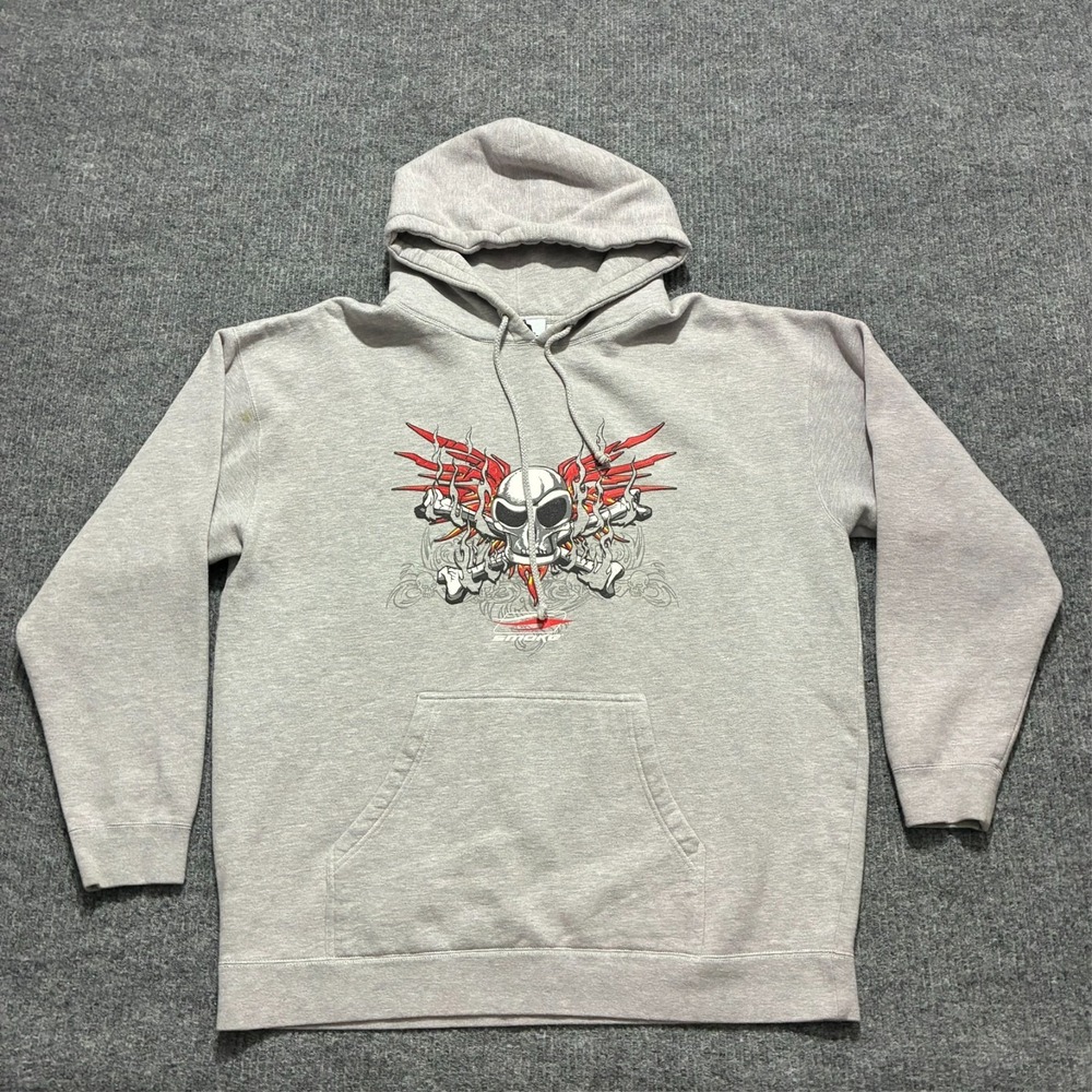 Smoke by Tony Stewart Mens Pullover Hoodie‎ Size XL Gray Skull Graphic Pockets